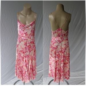banana republic Y2K early 2000's, silk pink floral midi sheath  Flow dres…